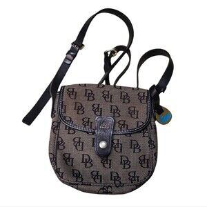Vintage Dooney & Bourke Crossbody Bag Canvas Leather Logo Black Mini Messenger